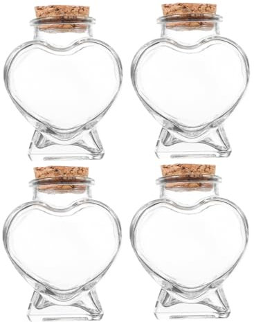 Ciieeo 4 Stück Herzförmige Wunschflaschen Aus Glas Mit Korken 50ml Transparent Aufbewahrung Dekorationsflasche Für Selbstgemacht Und Sammler
