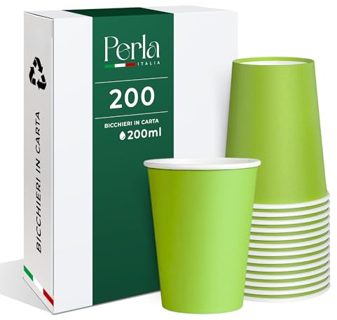 Perla – 200 vasos de papel de 200 ml – Vaso desechable biodegradable ecológico – Apto para bebidas frías y calientes – Vasos para agua desechables (verde)