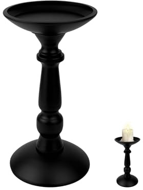 Andiker Kerzenständer, Kerzenständer aus Metall mit 9 cm Durchmesser für Stumpenkerzen, schwarzer Kerzenständer mit rutschfestem, leisem Schaumstoffkissen für Heimdekoration (Large)