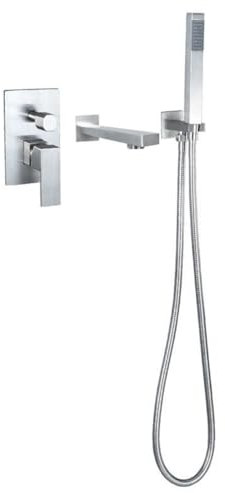 Rubinetto Vasca da Bagno Spazzolato Miscelatore Doccia Incasso Kit Doccia con Soffione e Doccetta Rubinetteria Doccia