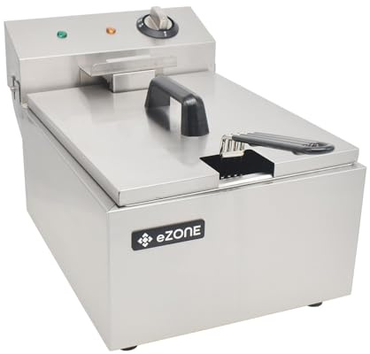 eZone Commercial Electric Fryer Single Tank 5Ltr 3kW 13A UK Plug Countertop Heavy Duty Stainless Steel Ideal for Restaurants Takeaways