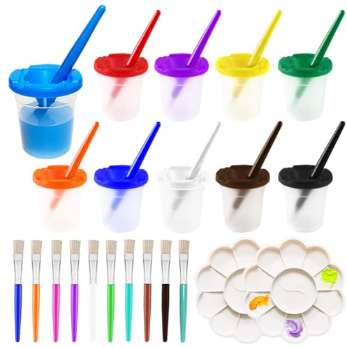 32 bicchieri colorati a prova di perdite, con coperchio, pennello XingyLi e tavolozza di miscelazione, vasi di colore a prova di perdite, set per acquerello, olio, gouache, acrilico, tempera, lavabili