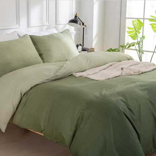 TTCM Copripiumino Matrimoniale 240x220 3 pezzi verde sfumato - Set di biancheria da letto in microfibra, 1 copripiumino 240x220 cm + 2 federe 50x75 cm, con cerniera