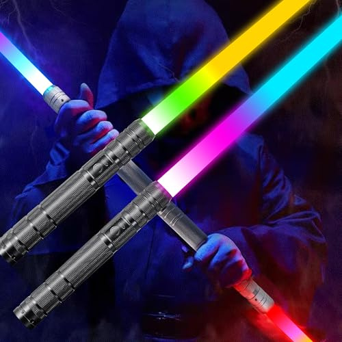 76CM Laserschwert Kinder mit Metallgriff, 2 Stück Lichtschwert mit Farblichteffekten, Duell Schwerter für Sounds, USB-C Lade Laser Schwert für Kind und Erwachsene