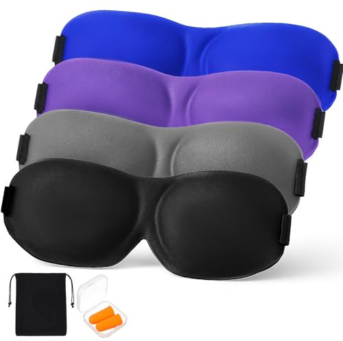 LXUEJIE 3D Schlafmaske für Herren und Frauen, 4 Stück Schlaf Maske Licht Blockierendes Augenmaske Mit Aufbewahrungstasche und Ohrstöpseln Verstellbarem Nachtmaske Augen Schlafschutz für Yoga Reisen
