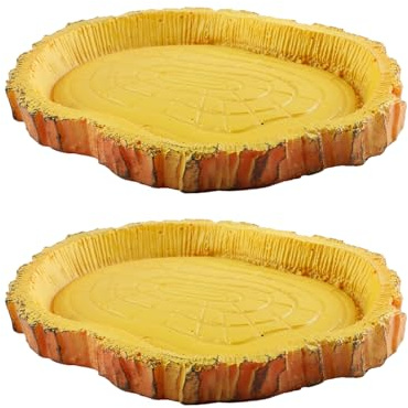 Bojueshaw 2PCS Reptile Water Feeding Dish Bowl,Realistic Tree Bark Texture Food Bowl for Pet Tortoise Chameleon Lizard Tank Habitat Decor