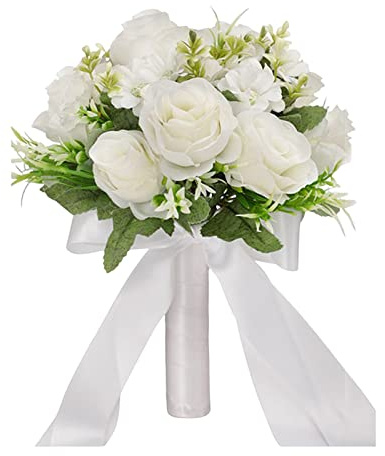 OUOULAJY Bouquet da sposa romantico multi colori per anniversario Chiesa Matrimonio Bianco