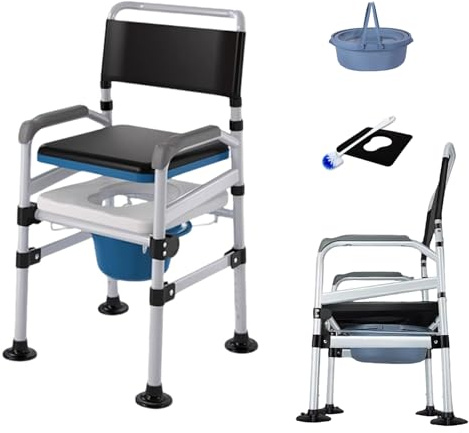 Medizinischer Toilettenstuhl,Toilettenstuhl Klappbar,Höhenverstellbar Toilettenstühle mit Armlehnen Eimer und Rückenlehne,Antirutschenden für Senioren Schwangere Behinderte