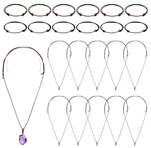 DICOSMETIC 24 pezzi 4 stili di corda collane con cordoncino regolabile con doppio nodo in poliestere catena girocollo con anello in metallo per uomo e donna
