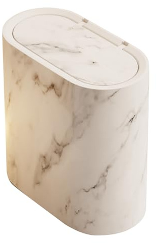 Générique Poubelle Salle De Bain, Petite Poubelles de Salle de Bain Avec Couvercles, Moderne Texture en Bois ou Marbré Poubelle Bureau, pour Maison, Le Salon, Bureau, Cuisine, Salle De Bain (Blanc)