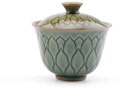 Juegos De Tazas De Té Celadon Lotus Para Sopera De Té Con Tapa Verde Tazas Café 135ml Tazones Juego Pequeño Ceremonia Chawan Kung Fu Juego De Té De La Tarde(A)
