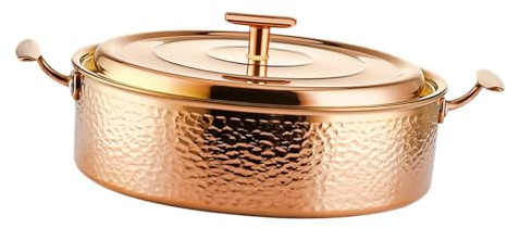 Olla caliente de cobre martillado, fácil de transportar para caterers, picnic, hogar, dorado, M