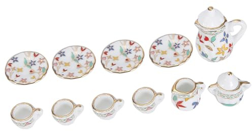 ZDETGU :Juego de Tazas de té de Porcelana en Miniatura a Escala 12 con Diseño Floral para Decoración y Exhibición (Flores Coloridas)