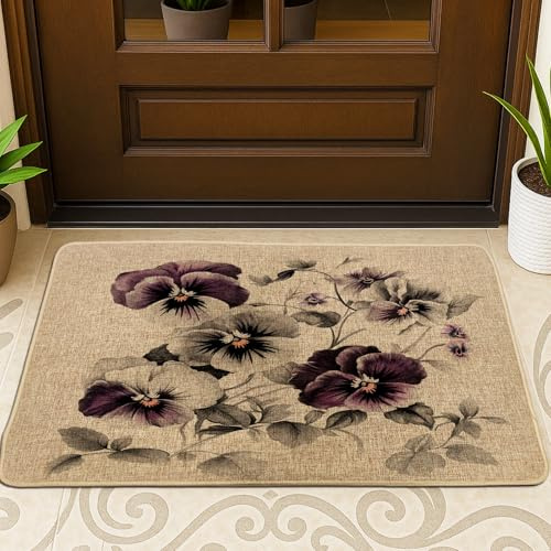 Cubierta de puerta exterior de flores de pensamiento de primavera de 36 x 72 pulgadas, decoración botánica para porche interior y hogar