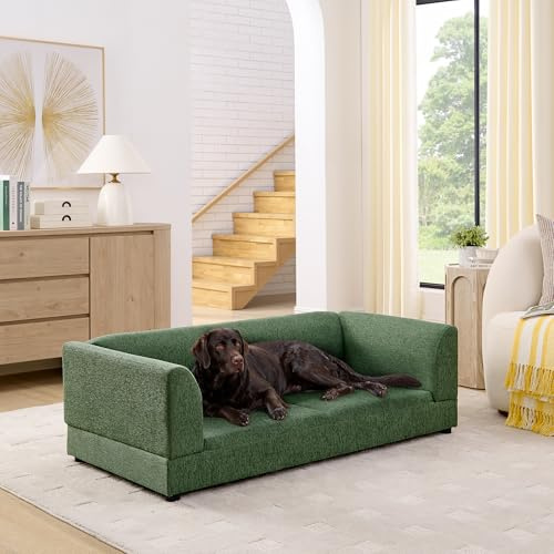 Sailret Oversized Dog Sofa Couch for Medium & Large Dogs, Modern Pet Couch Bed with Backrest & Armrests, Supportive Foam Cushion, Linen Fabric Dog Couch