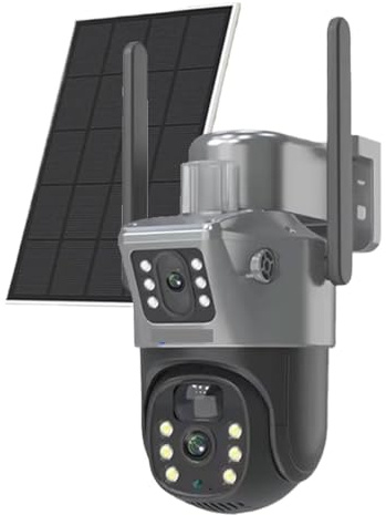 Telecamera di Sicurezza, Telecamera PTZ solare 4K 8MP Dual Band PTZ wireless esterna Protezione di sicurezza Rilevazione PIR CCTV Audio bidirezionale(WIF Solar 64G Card)
