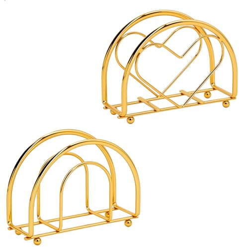 Serviettenhalter Napkin Holder, Goldfarbener Serviettenhalters Aus Metall, Tisch-Serviettenhalter, Moderner Serviettenhalters für Picknicks Zu Hause, Partys, Küchen und Esstische,2 Stück