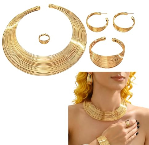5Pcs Gold Choker Necklaces for Women Set, Elegant Gold Statement Necklace