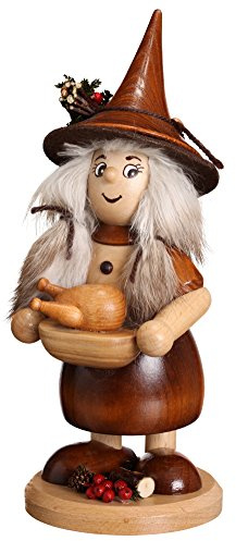 DWU Original Erzgebirgischer Räuchermann® Wichtelfrau mit Pfanne Natur - inkl. Original Crottendorfer Räucherkerzen #873