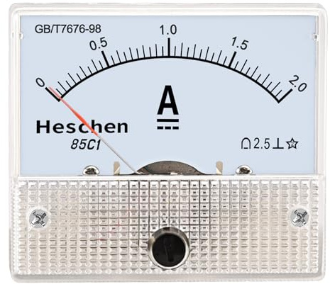 Heschen 85C1-2A - Misuratore di corrente rettangolo montato a pannello amperometro DC 0-2A, classe 2,5, bianco