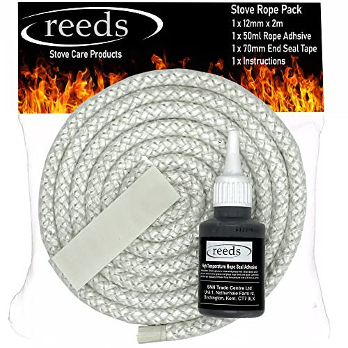 Stove Rope Kit 12mm x 2m Long with Reeds Adhesive Flues Glass Door Seals