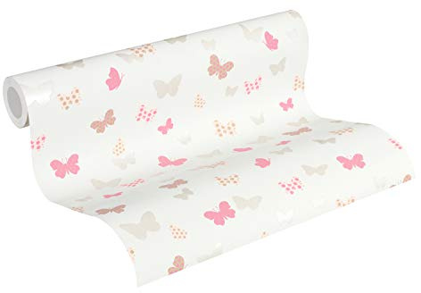 A.S. Création Kinderzimmertapete Attractive Tapete mit Schmetterlingen Vliestapete weiß grau rosa matt glänzend glatt 369332