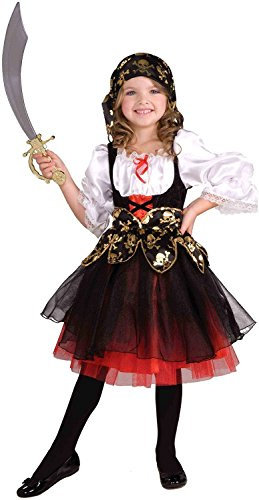 Tante Tina Piratdräkt för flickor – 2-delad piratdräkt för flickor med klänning och pannband – svart/vit/röd – storlek S (116) – lämplig för barn från 3 till 5 år