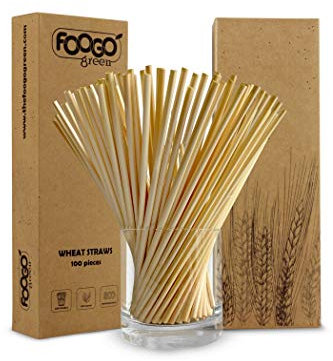 FOOGO Green 100pcs Wheat Drinking Disposable Straws, Like Paper and Natural Hay Straws, Eco Friendly Biodegradable, for Juice and Cocktails, Gluten Free, Picnic Camping Wedding Party