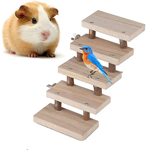 Zerodis Scala per criceti, 5 Strati Piattaforma per criceti in Legno Trampolino Pappagallo Scala per Arrampicata Piccoli Animali Domestici Giocattoli da Masticare
