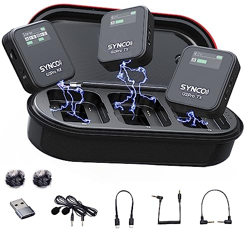 SYNCO - Microfono lavalier wireless G2 A2 Pro 2.4G 1-Trigger-2 150Hz Low-Cut con display OLED per broadcast, VLOG, Youtube