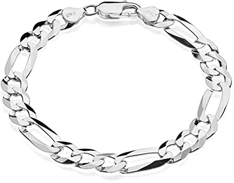 AKA Gioielli - Armband 925 Sterling Silber Figaro 9mm Herren Damen - Länge 21 cm