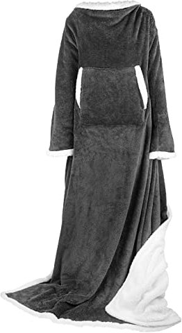Linkidea Coperta Sherpa indossabile con maniche e tasche per adulti donne e uomini, coperta in pile morbido per divano, divano (grigio)