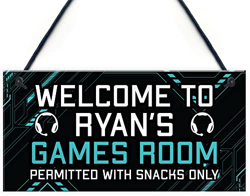 Welcome Sign GAMES ROOM Sign Man Cave Bedroom Door Sign Son Brother Gift