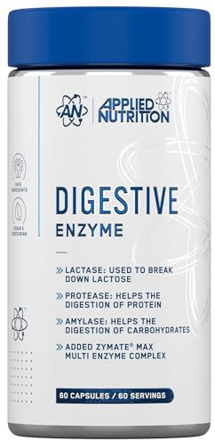 Applied Nutrition Digestive Enzyme - Vegan Digestive Enzymes Capsules, with Lactase, Protease, Amylase, Aids Digestion of Carbohydrates, Lactose, Proteins, Fats, for Flatulence Control (60 Servings)