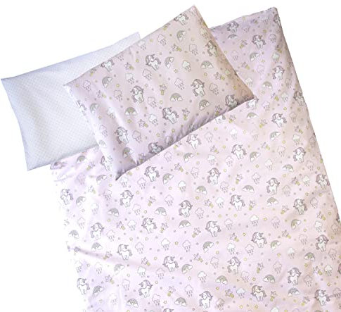 Clevere Kids Kinder Bettwäsche Sterne und Tiere | 2-teilig 100x135 | Wendebettwäsche | 100% Baumwolle | Oeko-TEX | Made in EU (Unicorn - Einhorn)