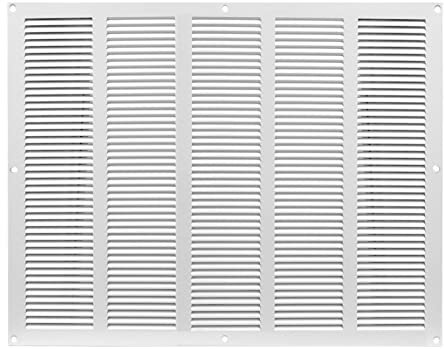 Prostko - Griglia di ventilazione in metallo bianco, 500 x 400 mm, con zanzariera, rete anti insetti, copertura moderna rettangolare piatta per condotti Louvre