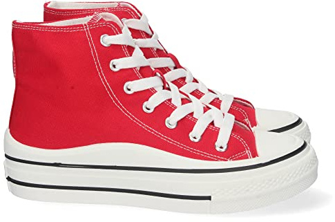 shoes&blues.es 66336-Zapatilla Abotinada, Plana para Mujer, Estilo Bamba, con Material Textil, y Cierre de Cordones, Primavera Verano 2022. Talla 36 Rojo