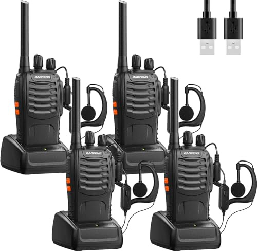 Baofeng Talkie Walkie Professionnelle PMR Talkie-Walkies Radios Portable Rechargeable à Longue Portée et à 16 Canaux，avec Oreillette, USB Chargeur, Batterie（2 Paire）