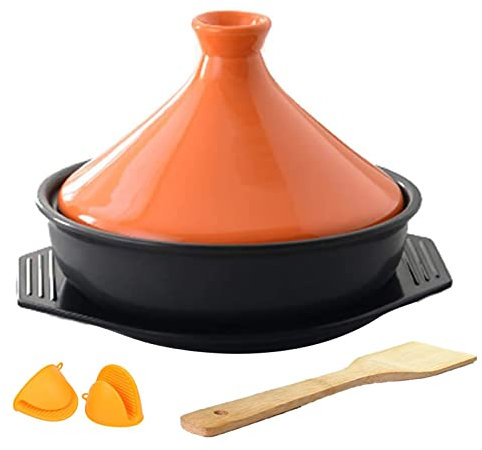 YLWX Tajine Terracotta Marocchina, Pentola Di Cottura Argillosa Fatta A Mano, Pentola Da Tajine For Cucinare, Pentole In Ceramica, Con Spatola In Legno (Color : Arancia)