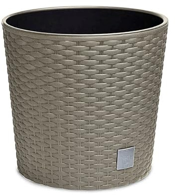 astor24 - Premium Blumentopf Pflanzkübel 25 Ø cm inkl. Einsatz Braun in Rattan Optik - Pflanzkübel - Übertöpfe -Blumentopf für Haus und Garten