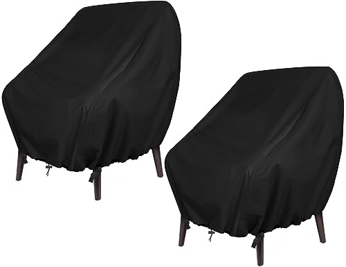 GARPROVM Housses Chaise Jardin 2 Pcs, Housse Fauteuil Jardin Exterieur en Tissu Oxford 420D Housse de Chaise Exterieur Impermeable avec Boucle Cordon de Serrage, 89 x 97 x 74 cm, Noir