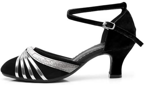 Scarpe da Ballo da Donna Punta Chiusa in Velluto Latin Salsa Tango Prom (Nero Argento Interni, EU38)