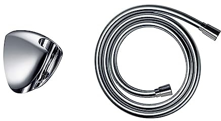 hansgrohe Porter'C Duschkopfhalterung, Chrom, 6.3 x 3.7 x 7.1 cm & Brauseschlauch Isiflex, Duschschlauch 1,60m, Chrom