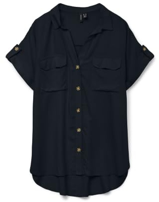 VERO MODA Damen VMBUMPY S/S Shirt WVN GA NOOS Kurzarmbluse, Schwarz, X-Large