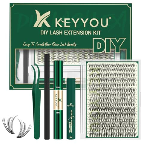 DIY Wimpernverlängerung Kit KEYYOU 300Pcs 30D 0.07D Curl 8-16MIX Wimpern Cluster Kit mit Wimpernkleber Entferner Applikator einfach zu bedienen für Anfänger (Kit-30D-0.07D,8-16MIX)