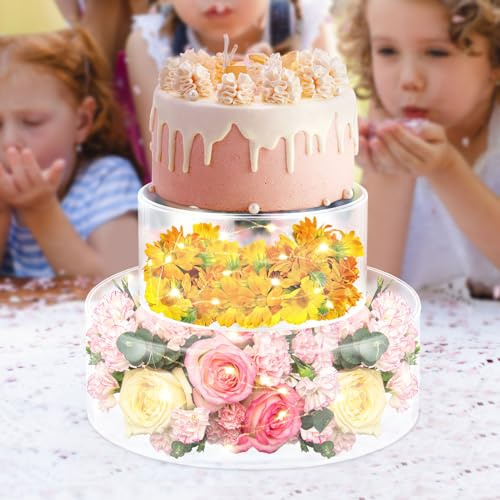 Xigner Acryl Tortenständer,Tortenständer 3 etagen Dicke 3 mm,Kuchenscheibe Aus Acryl LED Lichtlänge 2 Meter,Clear acrylic Cake stand LED 3W Für Hochzeiten, Geburtstage,Feste