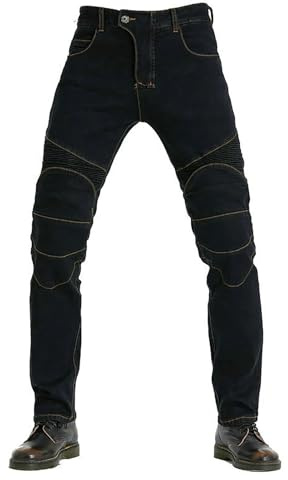 CFlong Pantalones de Motocicleta para Hombre/Mujeres Pantalones de Protección Blindados con Rodilleras Extraíbles y Almohadillas de Armadura CE (Negro,5XL)