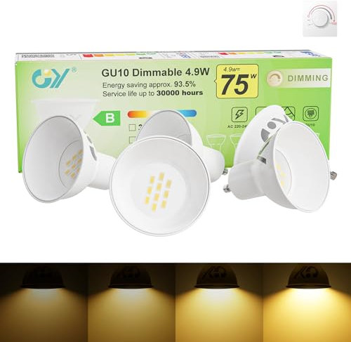 GY GU10 Led Dimmbar Warmweiss Lampe, GU10 4.9W 780 Lumen 3000K Warmweiß Glühbirnen,75W lampe ersetzt,Abstrahlwinkel 120° Leuchtmittel, Dimmbar, Energiesparlampe,5 Stück