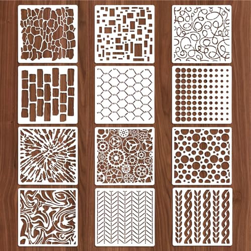 Jeffdad Textilgestaltung Set, 12 Stück Kunststoff Schablonen für Airbrush, Scrapbooking, Kekse, Fliesen, Möbel, Wand, Boden Dekoration (12 Stk Stil 2)