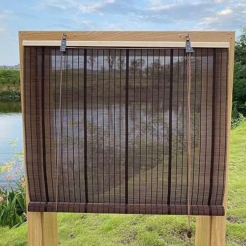 XiuXiu Bambusrollo Bambus Rollos Raffrollos Rollo aus Bambus aussenbereich sichtschutz Sonnenschutz Jalousie für Fenster und Türen,Dunkelbraun,B81 x H122 cm